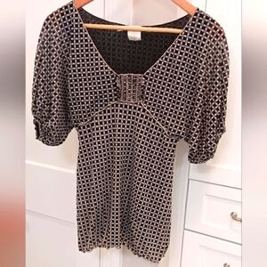 Max Studio Checked V Neck Short Sleeved Blouse XSMALL